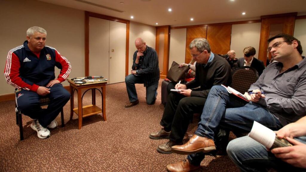 Lions coach Warren Gatland talks to the media in London ahead of the squad’s departure. Photograph: Dan Sheridan/Inpho