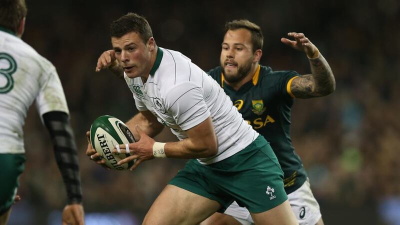 Ireland’s Robbie Henshaw is about to be tackled by Springboks’ Francois Hougaard at the Aviva Stadium during theirAutumn Internationals clash. Photograph: Inpho