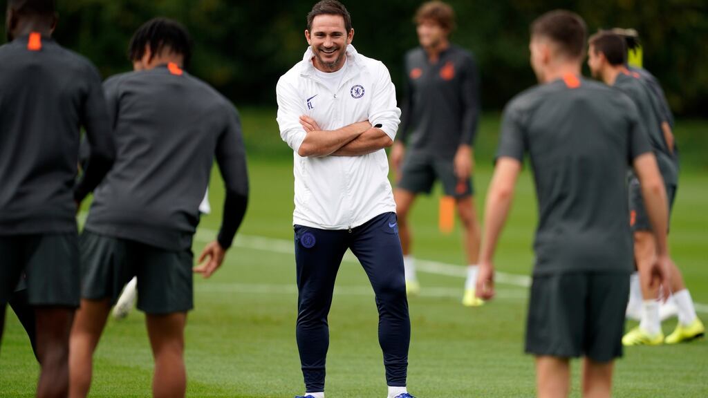 Frank Lampard at a training session at Chelsea’s training ground in Cobham, London on Monday, before their Champions League clash with Valencia on Tuesday. Photograph: Will Oliver/EPA