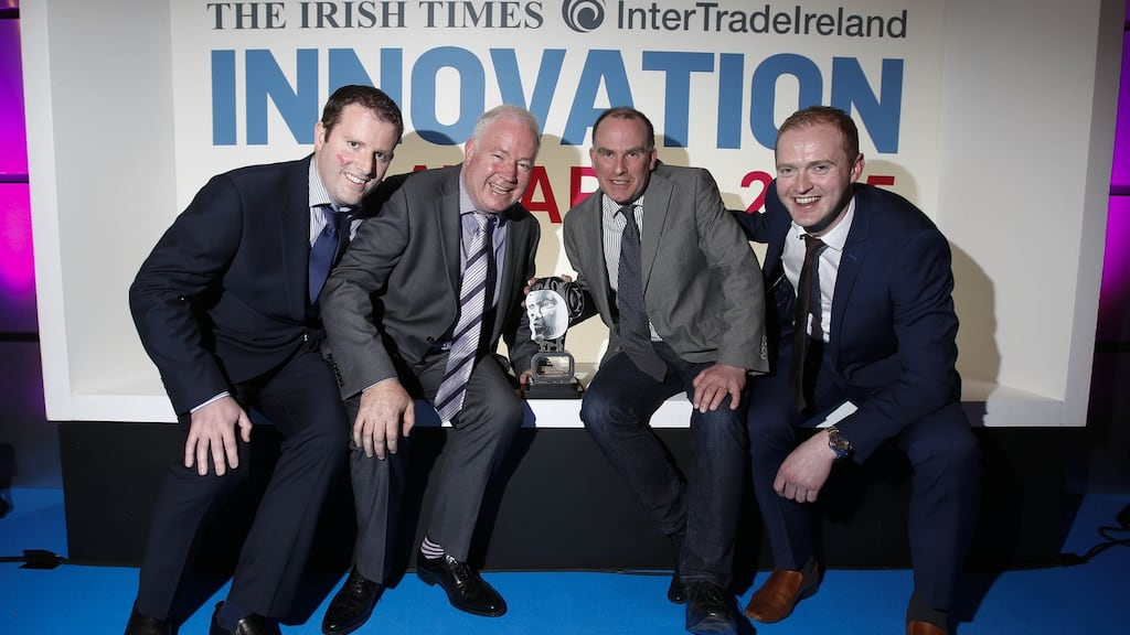 PanelDuct won the overall ‘Innovation of the Year’ award at The Irish Times InterTradeIreland Innovation Awards 2015. From left: Barry Cryan, Pat Walsh, Conal O’Neill and Anthony Killeen from PanelDuct.