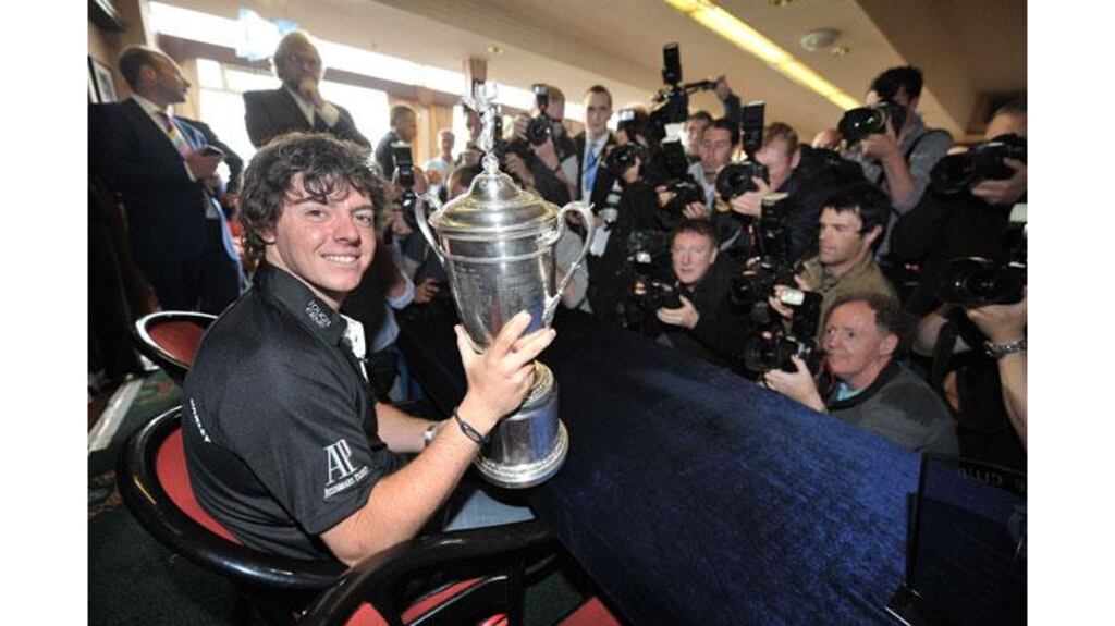US Open Champion Rory McIlroy returns to his home club Holywood Golf Club with the famous trophy. Photograph: Russell Pritchard/Inpho/Presseye