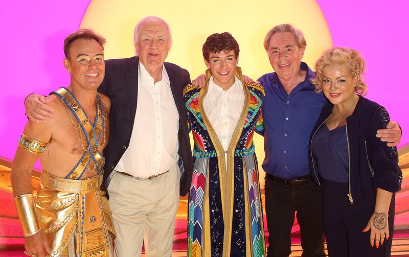 Joseph and the Amazing Technicolor Dreamcoat: Jason Donovan with Tim Rice, Jac Yarrow, Sheridan Smith and Andrew Lloyd Webber at the London Palladium in 2019. Photograph: Dave Benett/Getty