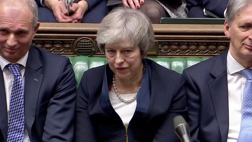 UK prime minister Theresa May in Parliament after the vote on her Brexit deal. Photograph: Reuters