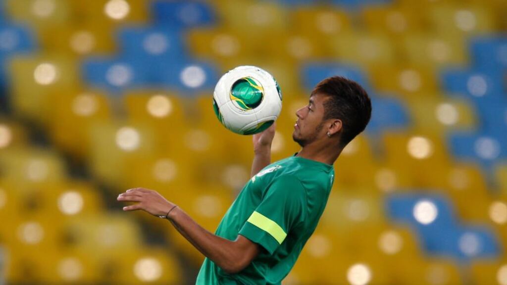 Brazil’s Neymar during a training session in Rio de Janeiro yesterday. Photograph: Sergio Moraes/Reuters