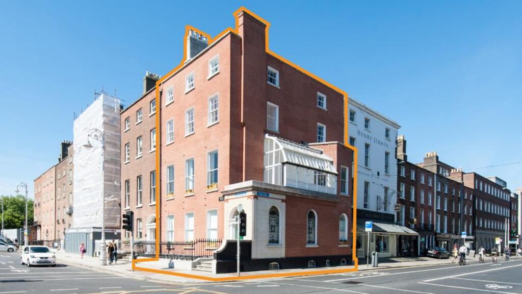 The four-storey building opposite the Mont Clare Hotel on Merrion Square and Clare Street in Dublin 2