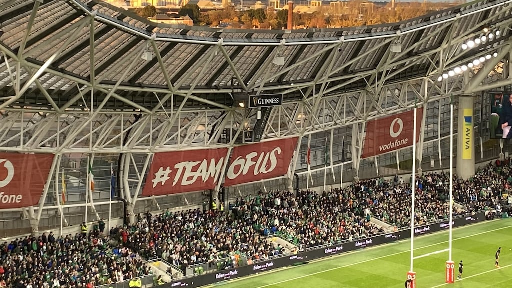 To the port and beyond: view from the press box in the Aviva Stadium on Saturday.