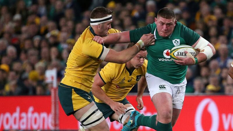 Tadhg Furlong on the charge - the Wexford native finished off a superb season in style. Photograph: PA