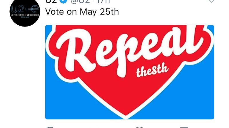 On the eve of the US tour, U2 posted an image of Maser’s ‘Repeal the 8th’ illustration to their 1.58 million Twitter followers, beseeching Irish fans to vote in the upcoming referendum