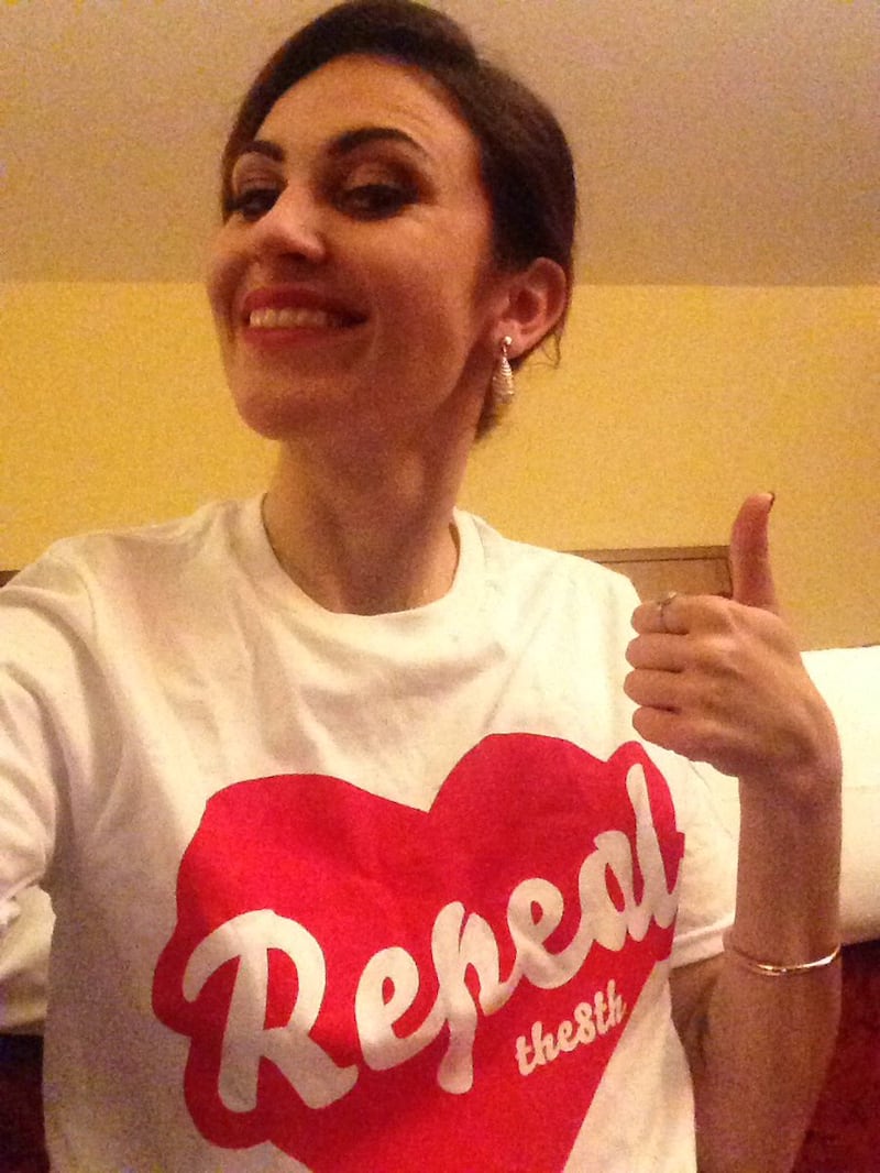 Former Sydney Rose of Tralee Brianna Parkins in a Repeal the Eighth T-shirt