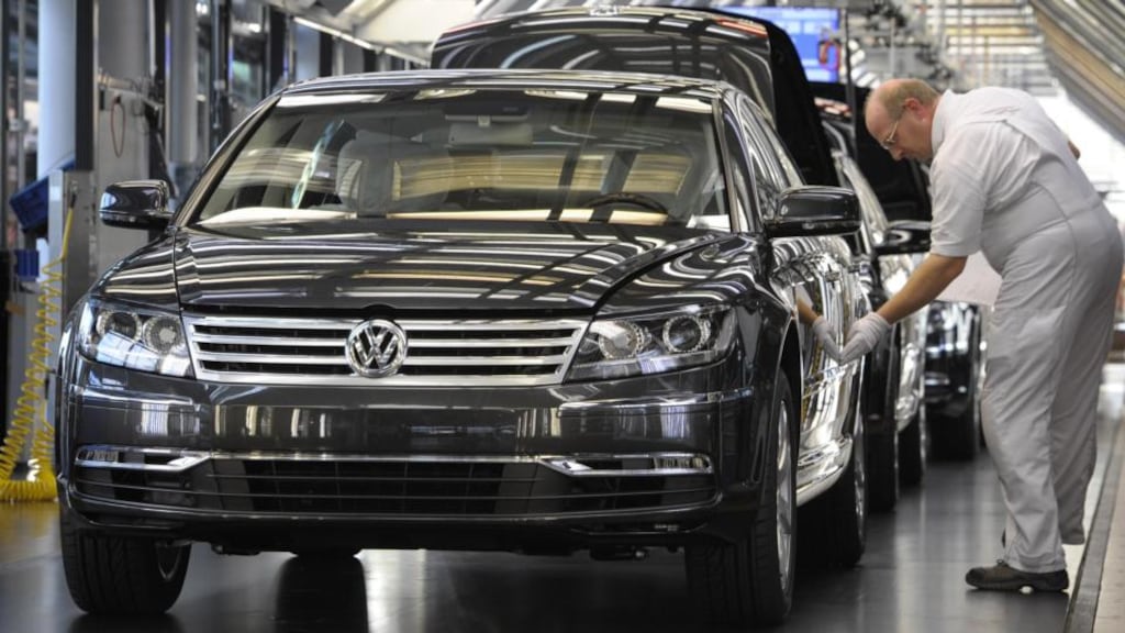 Volkswagen gained 5 per cent to €183.50 after posting quarterly earnings before interest and taxes that jumped 20 per cent to €2.78 billion, exceeding average analyst estimates. Photograph:  Matthias Rietschel
