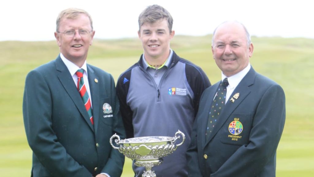 Dan O’ Donovan (Captain LaHinch Golf Club), Stuart Grehan (Tullamore) and Michael Connaughton (GUI President) before the final round of the South of Ireland Amateur Open Championship at LaHinch Golf Club on Sunday 26th July 2015. Picture: Golffile | TJ Caffrey