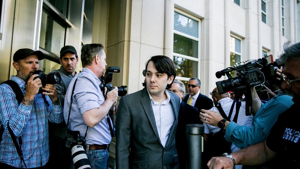 Martin Shkreli heads into federal court for the beginning of his trial for eight counts of securities and wire fraud Photograph: The New York Times