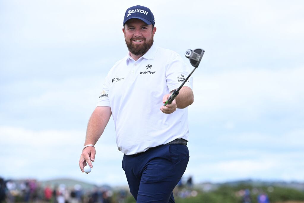 Ireland's Shane Lowry reacts after holing his birdie putt on the ninth green during his opening round at St Andrews. Photograph: Andy Buchanan/AFP via Getty Images