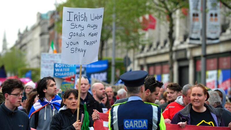 Right2Water campaign members march in the annual May Day demonstration in Dublin. Photograph: Aidan Crawley/The Irish Times