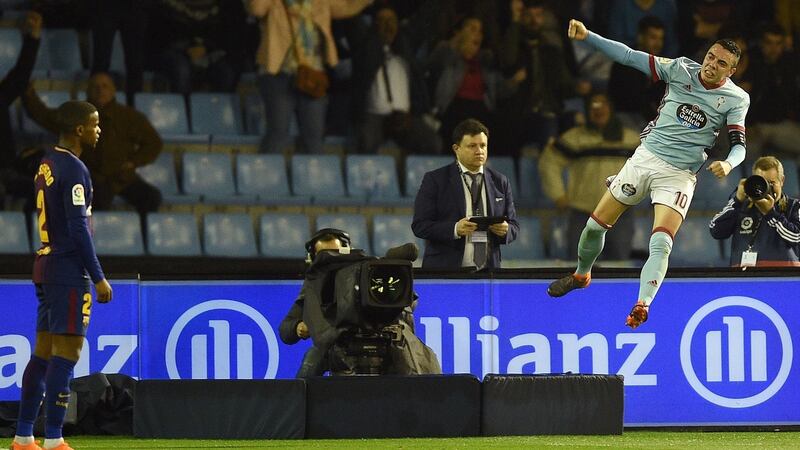 Iago Aspas celebrates scoring against Barcelona at the Balaidos in 2018. Photograph: Octavio Passos/Getty