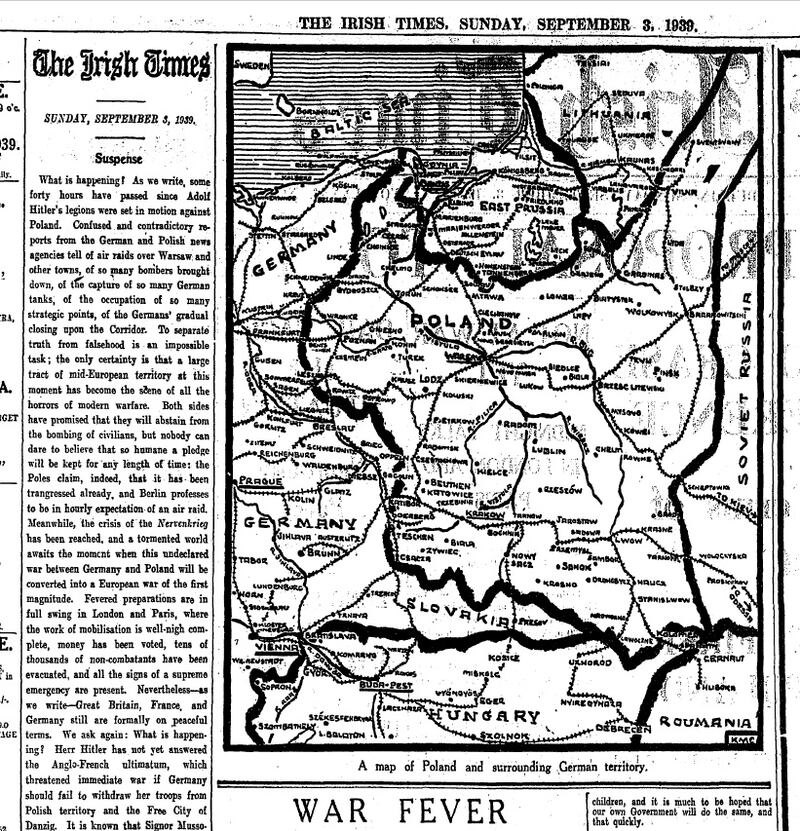 ‘War Fever’: The leader for September 3rd, 1939 sits alongside a map of Poland