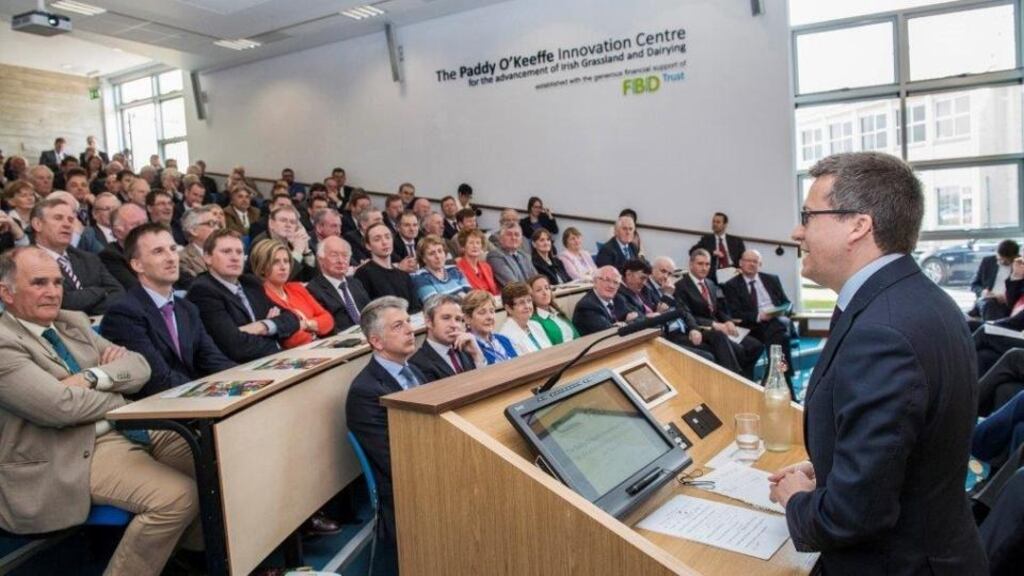 EU Commissioner Carlos Moedas speaking at the official opening of the Paddy O’Keeffe innovation centre at Teagasc Moorepark in Fermoy: the centre is now home to some 200 people who are working in animal and grassland research