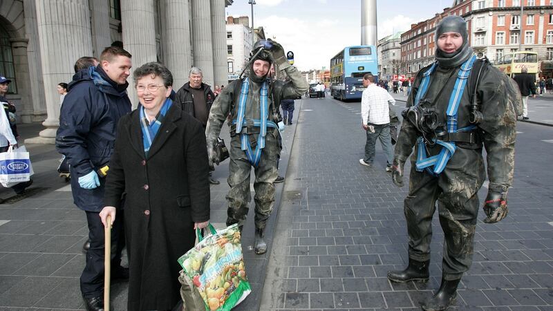 Members of the Garda Underwater Unit outside the GPO where they were checking underground drains as a security measure before an Easter Rising commemoration. File photograph: Frank Miller
