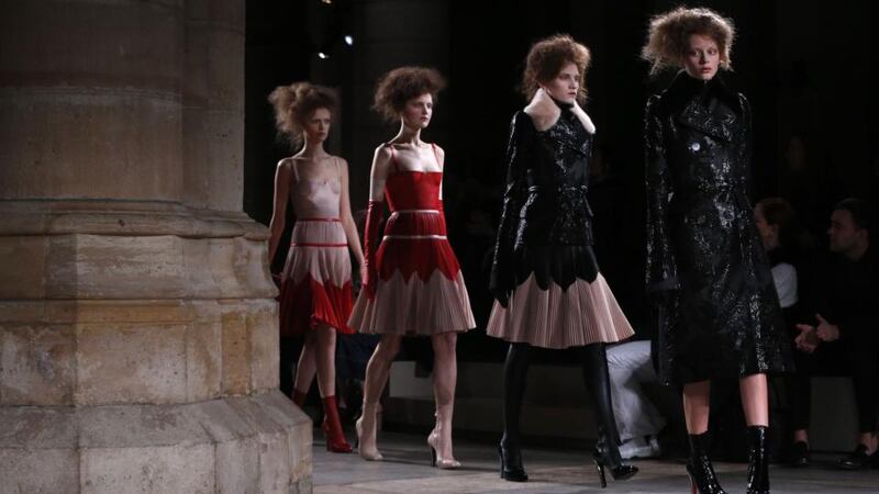 Models walk for Alexander McQueen during the label’s Paris Fashion Week show. Photograph: Francois Guillot/AFP/Getty Images