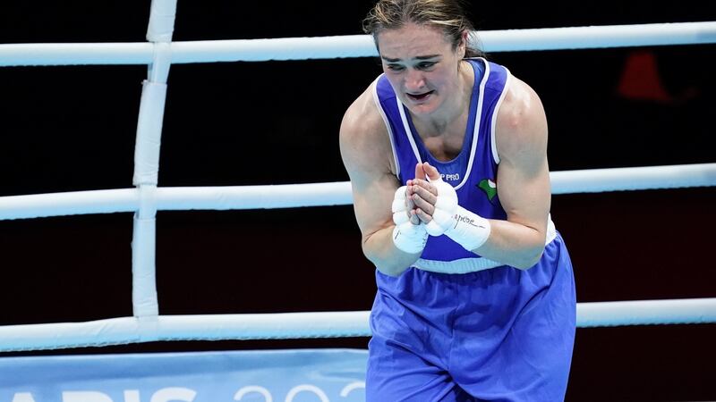 Kellie Harrington celebrates after defeating Caroline Dubois in the European Boxing Road to Tokyo Qualifier in Paris on June 8th. Photograph: Dave Winter/Inpho