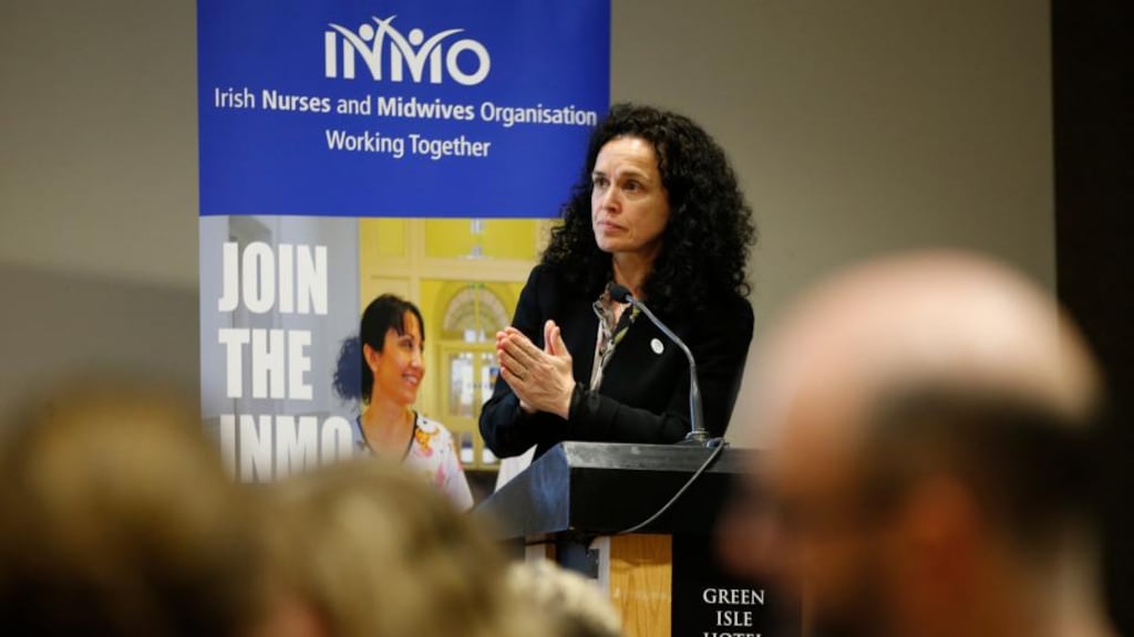 INMO general secretary Phil Ní Sheaghdha is pictured at the executive talks this afternoon in The Green Isle Hotel, Dublin on Wednesday Photograph: Nick Bradshaw/The Irish Times