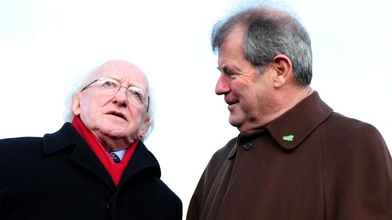 President Michael D Higgins with JP McManus at Leopardstown. Photograph: Donall Farmer / Inpho