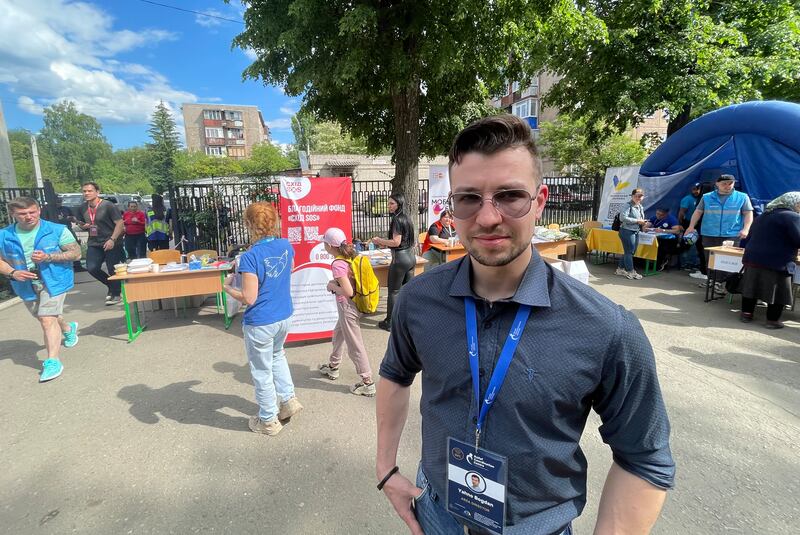 'Bogdan': Bogdan Yahno of the relief co-ordination centre in Kharkiv, the arrival point for thousands of evacuees fleeing Russian attacks. Photograph: Daniel McLaughlin