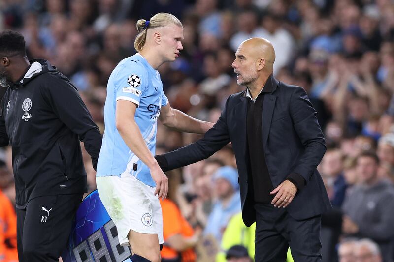 Pep Guardiola probably has something to do with Erling Haaland improving as a player. Photograph: Alex Livesey/Anadolu via Getty Images