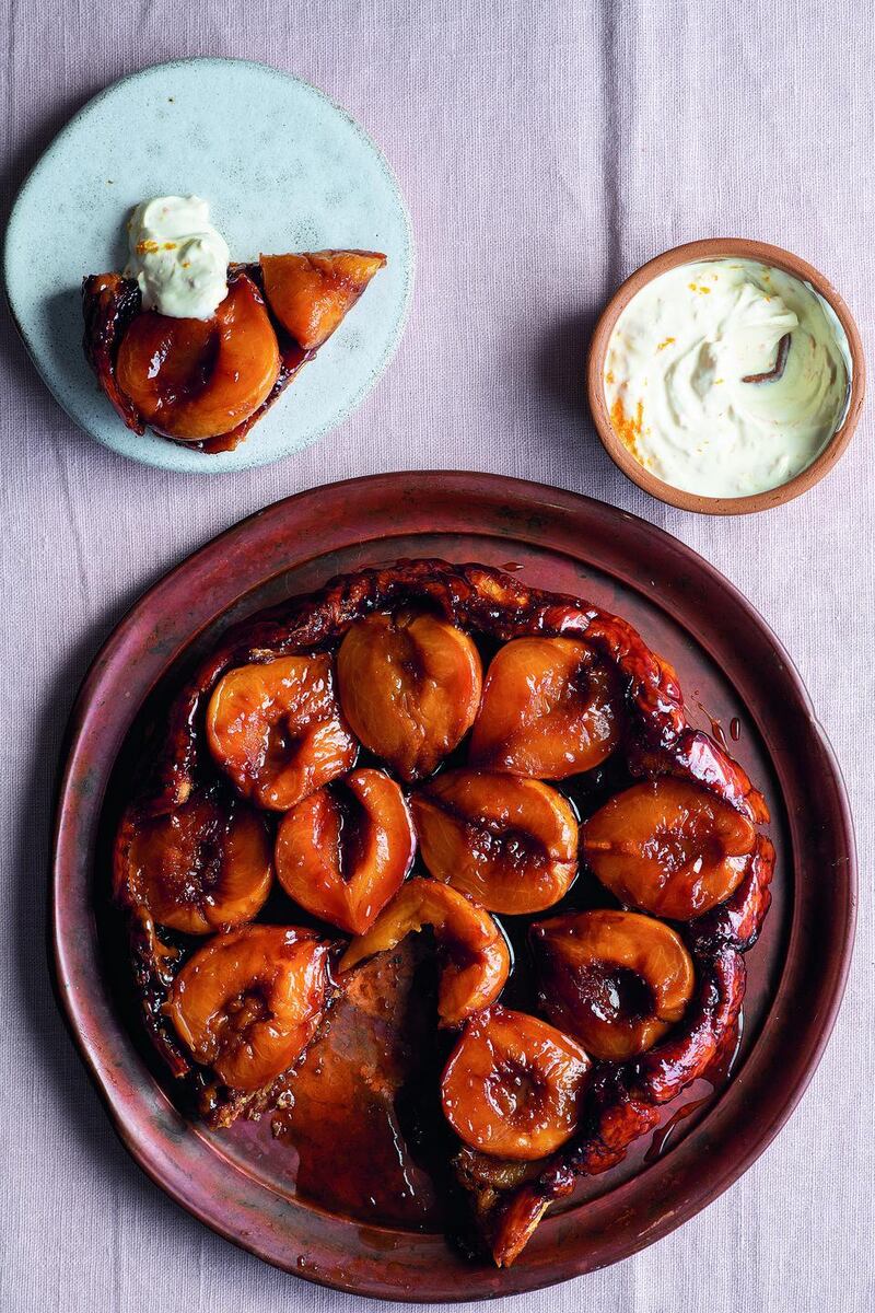 Peach Tarte Tatin with orange blossom cream