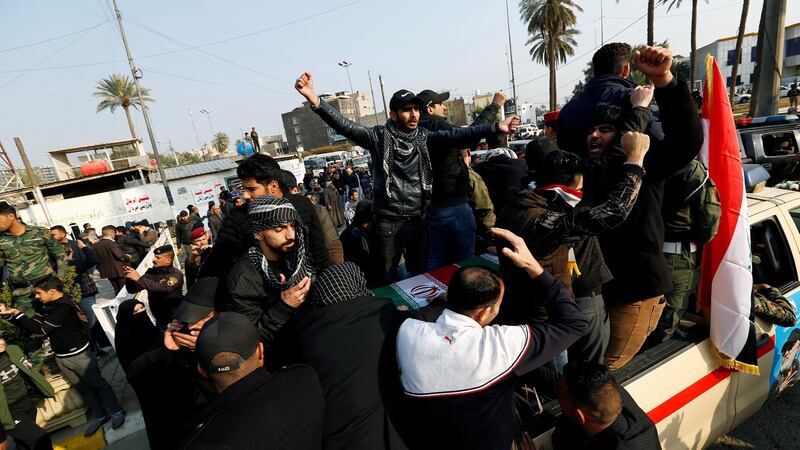 Mourners attend the funeral of the Iranian Major-General Qassem Qassem Suleimani. Photograph: Wissm al-Okili/Reuters