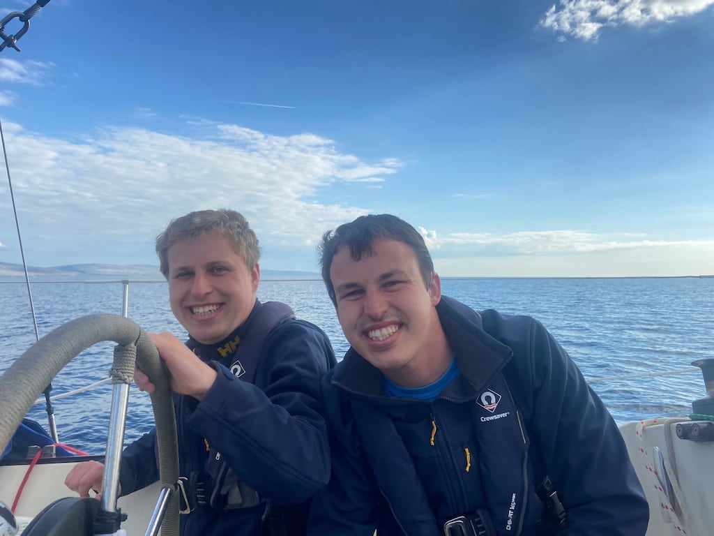 Twins Conor and Eoin sailing in Galway Bay.