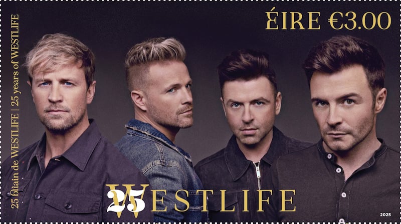 An Post commemorative stamp marking 25 years of Westlife. Image: An Post