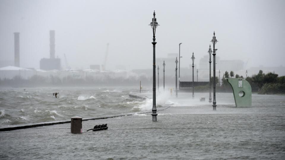 The famed promenade at Clontarf, Dublin, under water today. Photograph: Dara Mac Dónaill/The Irish Times