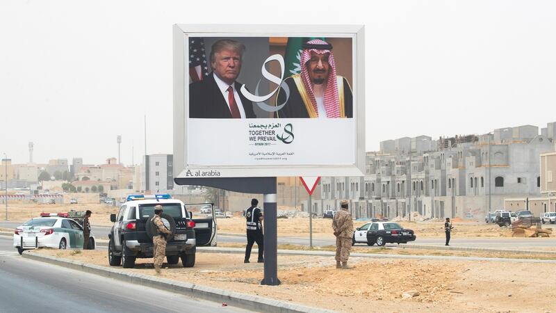 Billboards welcoming US president Donald Trump in Riyadh, Saudi Arabia, in May 2017. Photograph: Stephen Crowley/The New York Times