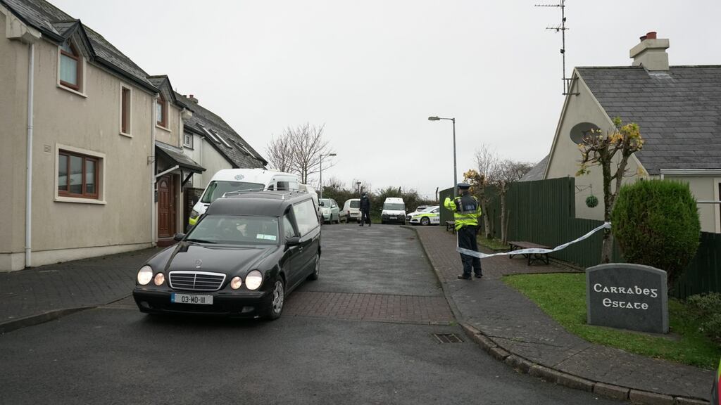 Gardaí at the scene of a suspected fatal stabbing in Swinford, Co Mayo. Photograph: Keith Heneghan