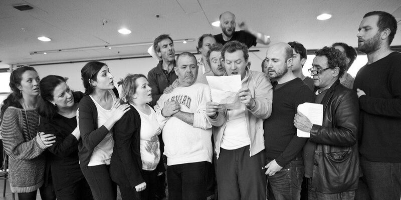 Stephen Swift with fellow actors at the Abbey. Photograph: Abbey Theatre