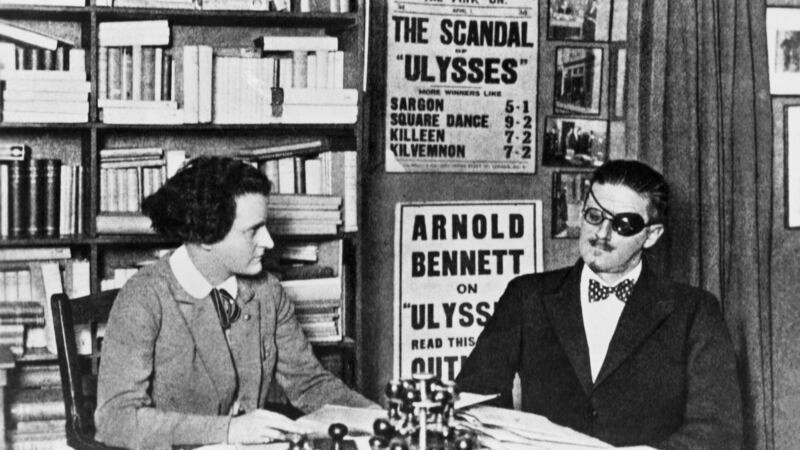 James Joyce and his publisher Sylvia Beach in an office in Paris