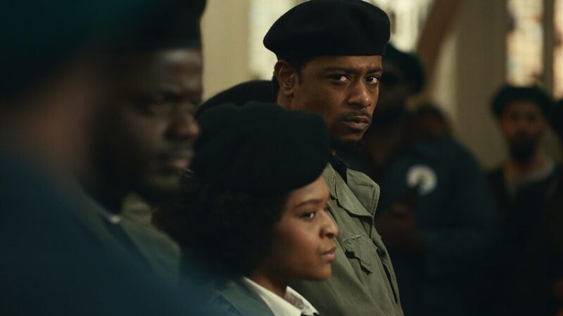 Daniel Kaluuya (left), Dominique Thorne (centre) and LaKeith Stanfield in a scene from Judas and the Black Messiah. Photograph: Warner Bros Pictures via AP