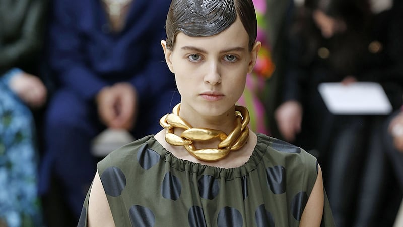 Jonathan Anderson’s spotted green gown for autumn/winter was one of the highlights of his collection in London. Photograph: Getty Images