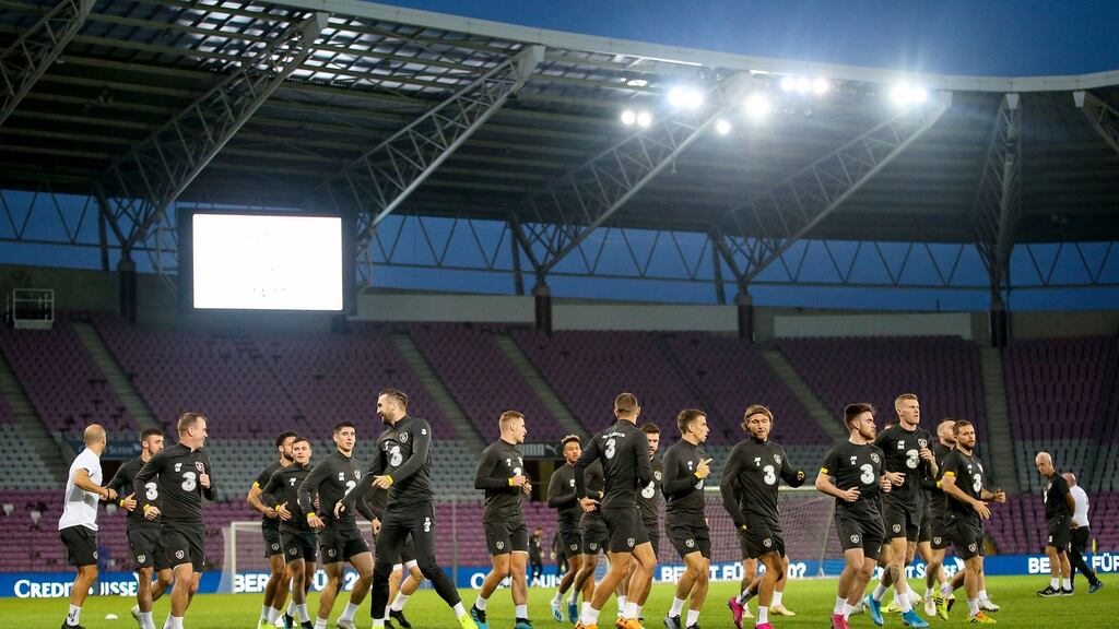 Ireland players during training at the Stade de Geneva ahead of the Euro 2020 qualifier against Switzerland. Photo: Tommy Dickson/Inpho