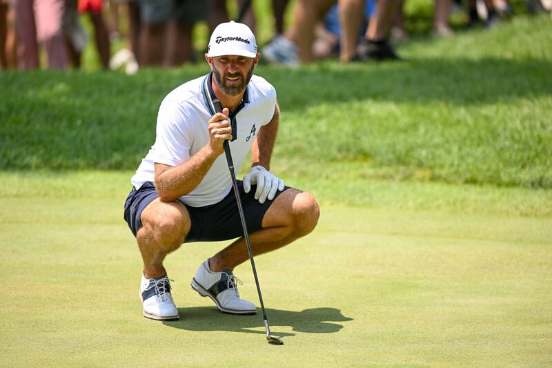 Dustin Johnson lines before plays his fourth shot on the 1st hole during day two of LIV Golf - Andalucia at Real Club Valderrama in Cadiz, Spain. Photograph: Octavio Passos/Getty Images