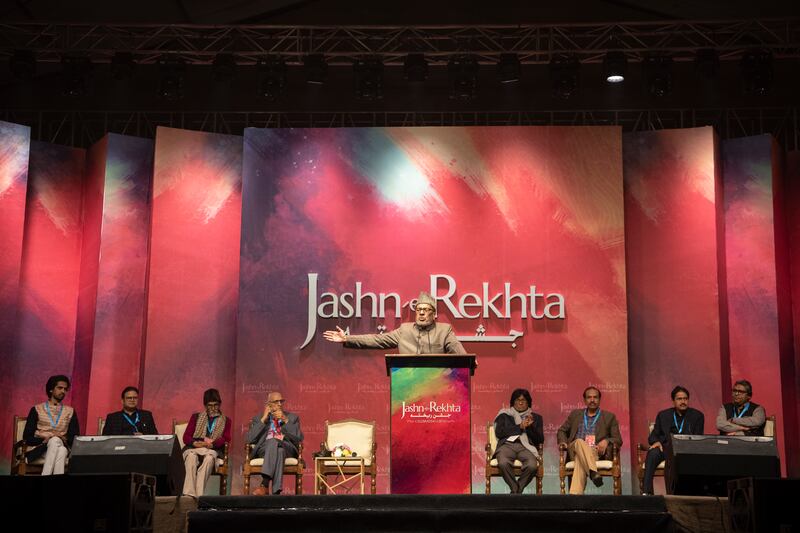 The headline poetry recital, known as the mushaira, during the Urdu poetry festival Jashn-e-Rekhta, in New Delhi on December 3rd. Photograph: Saumya Khandelwal/New York Times