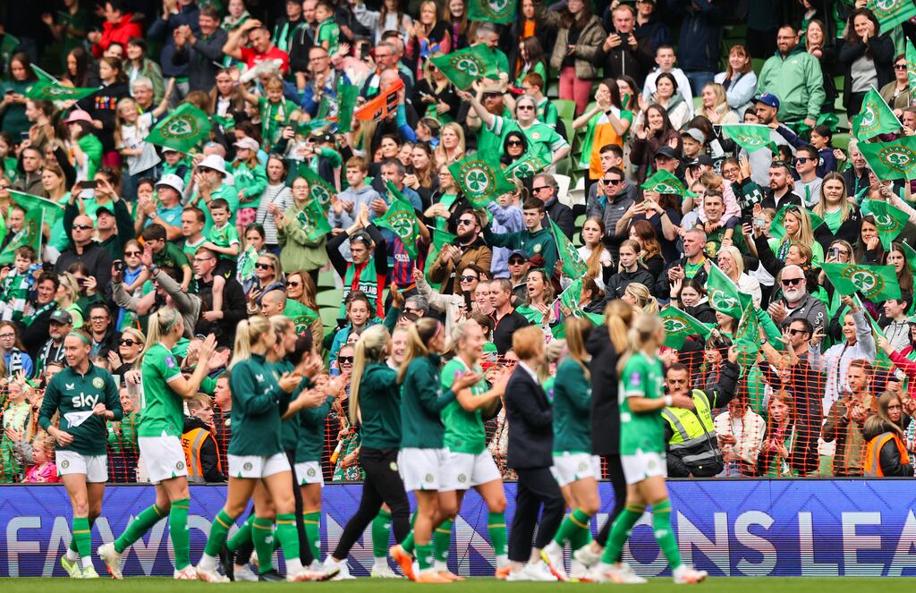 The Republic of Ireland team applaud the fans at the Aviva Stadium after the 3-0 victory over Northern Ireland in September. Photograph: Ryan Byrne/Inpho