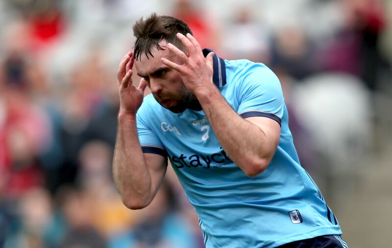 Dublin's Seán MacMahon reacts after missing a shot on goal during the final against Derry. Photograph: Leah Scholes/Inpho