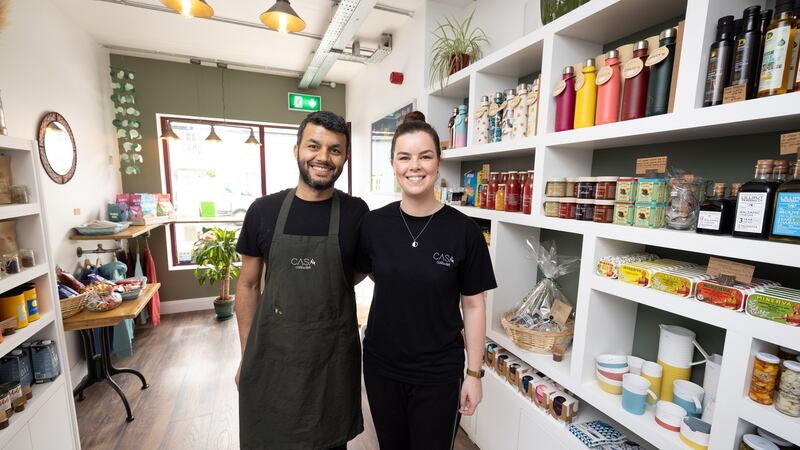Tara Alcorn and Anderson Rodrigues da Silva, owners of the Casa cafe and deli, are ‘lucky’ as they live in a relative’s house; ‘I know several people who have tried to rent in Dunfanaghy and they can’t.’ Photograph: Joe Dunne
