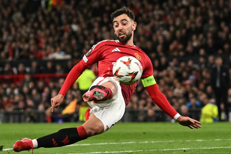 Bruno Fernandes has played 27 through-balls this year for Manchester United in contrast to Declan Rice's four, illustrating the gulf in creativity between the pair. Photograph: Oli Scarff/Getty Images