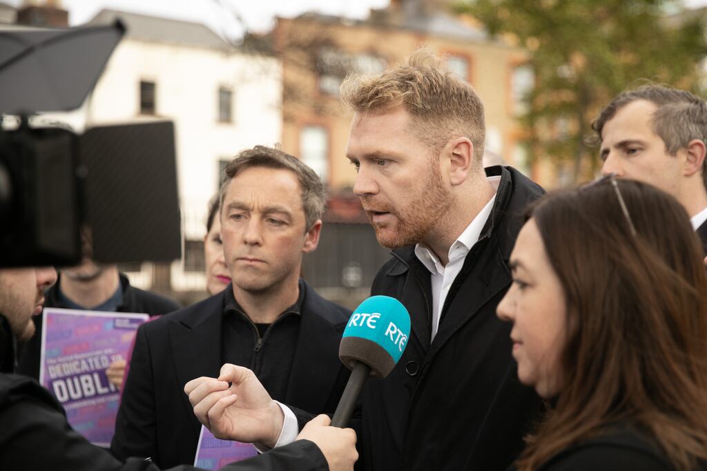 Rory Hearne (left) with Gary Gannon (centre) at the launch of the Social Democrats' plan for Dublin.