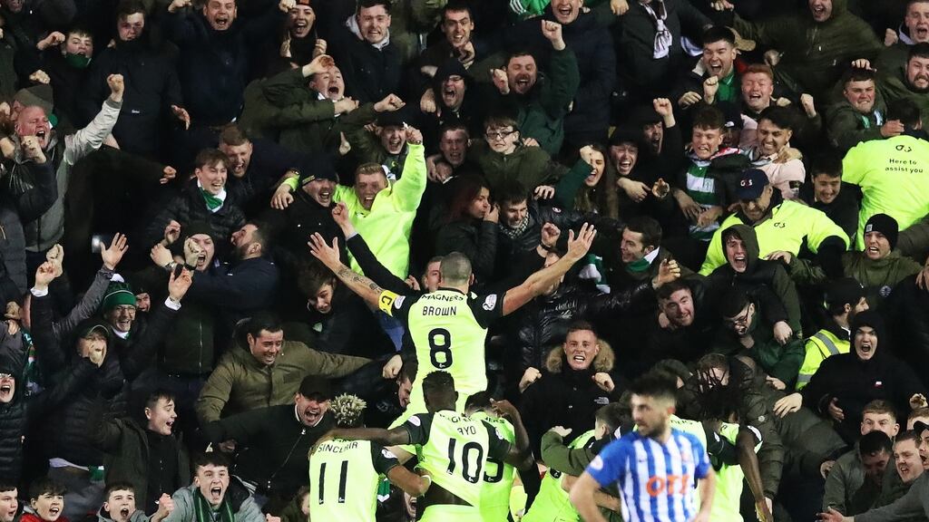 Scott Brown of Celtic celebrates after he scores the winning goal during the Scottish Premiership win over Kilmarnock at Rugby Park. Photo: Ian MacNicol/Getty Images