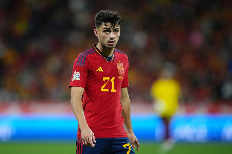ZARAGOZA, SPAIN - SEPTEMBER 24: Pedri of Spain looks on during the UEFA Nations League League A Group 2 match between Spain and Switzerland at La Romareda on September 24, 2022 in Zaragoza, Spain. (Photo by Alex Caparros/Getty Images)