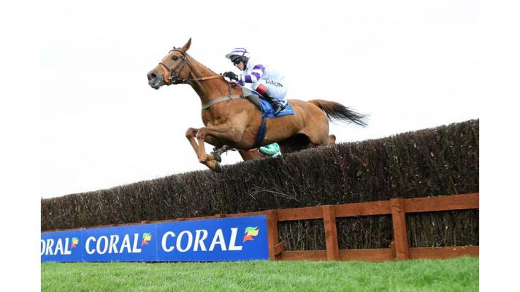 Beshabar riden by Richard Johnson goes on to win The Coral Scottish Grand National at Ayr Racecourse. Photograph: Lynne Cameron/PA Wire